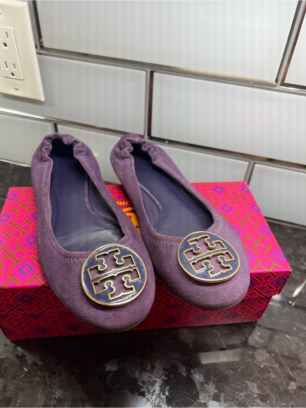 Tory Burch Purple Suede Reva Ballet Flats – 7.5
